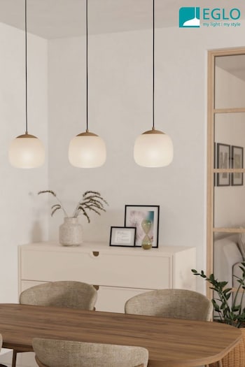 Eglo Natural Cominio Two Toned Satin Glass 3 Light Pendant Ceiling Light (N53967) | £180