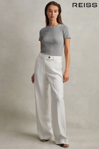 Reiss Grey Marl Victoria Cotton Blend Scoop Neck T-Shirt (N53972) | £38