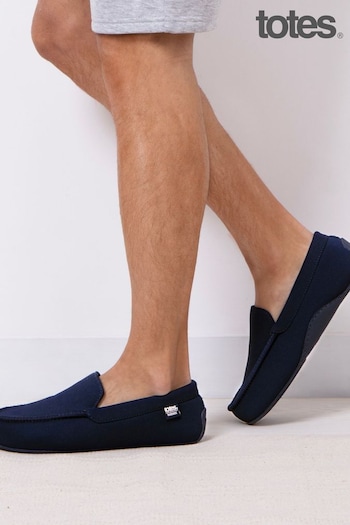 Totes calvin Blue Isotoner Textured Mule Moccasin Stripe Lining & Pillowstep Slippers (N54001) | £32