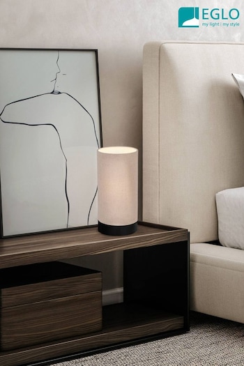 Eglo Black Feniglia Natural Linen Cylindrical Table Lamp (N54003) | £45