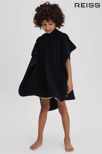 Reiss Navy Shine Textured Towelling Hooded Poncho (N54006) | £28