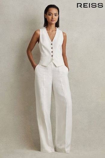 Reiss White Lori Viscose-Linen Wide Leg Suit Trousers (N54011) | £188