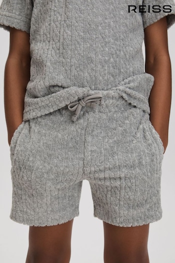 Reiss Soft Grey Fletcher Towelling Drawstring Shorts (N54016) | £32
