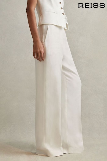 Reiss White Lori Petite Viscose-Linen Wide Leg Suit Trousers ZG082 (N54027) | £188