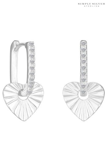 Simply Silver Silver Polished And Pave Heart Charm Hoop Earrings (N54095) | £40