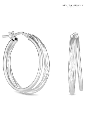 Simply Silver Silver Double Row Hoop Earrings (N54119) | £45