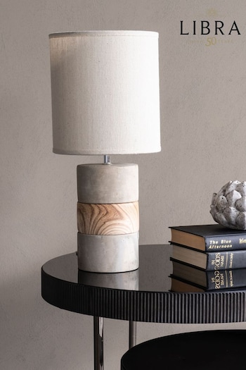 Libra Interiors Grey Concrete & Wood Table Lamp (N54137) | £60