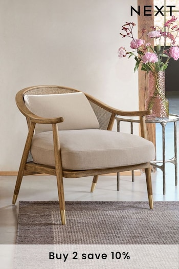 Bronx Frame Relaxed Chenille Light Natural Reuben Curved Wooden Rattan Accent Chair (N54183) | £375