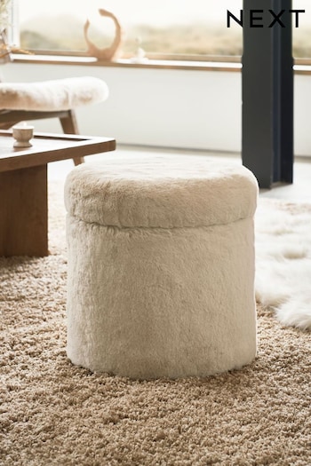 Oslo Faux Fur Light Natural Stella Storage Stool (N54189) | £80