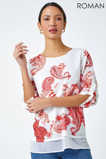 Roman Orange Paisley Print Double Layer Top (N54224) | £30