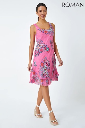 Roman Pink Paisley Print Cotton Layered Dress (N54229) | £40