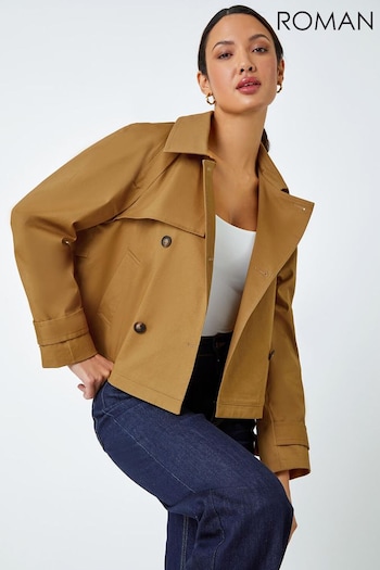 Roman Brown Cotton Blend Cropped Stretch Trench Coat (N54234) | £60