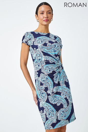 Roman Blue Paisley Twist Detail Shift Stretch Dress (N54241) | £40