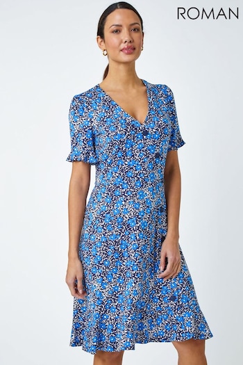 Roman Blue Ditsy Floral Button Detail Tea Dress (N54250) | £40