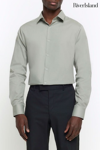River Island Green Slim Fit Long Sleeve Shirt (N54452) | £25