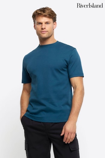 River Island Dark Blue Studio Slim Fit T-Shirt (N54461) | £17