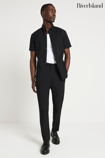 River Island Black Muscle Fit Textured Shirt (N54472) | £25