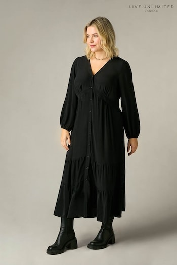 Live Unlimited Curve Button Through Midaxi Black Dress (N54506) | £85