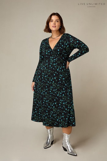 Live Unlimited Multi Curve Ditsy Print Jersey Wrap Dress (N54520) | £59