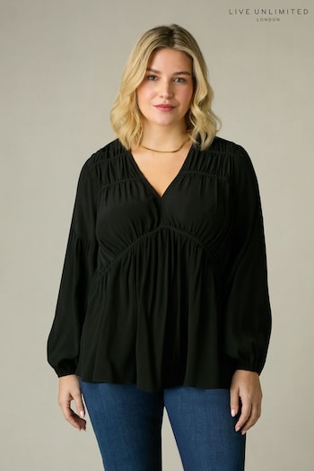Live Unlimited Curve Blue Ruched Front Blouse (N54527) | £59