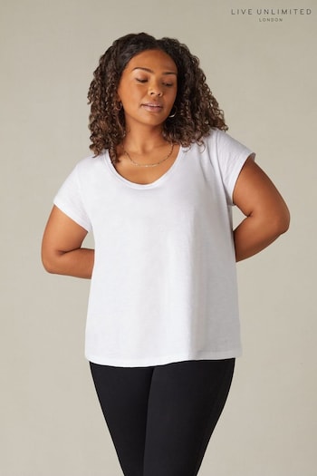 Live Unlimited Curve Cotton Slub Scoop Neck White T-Shirt (N54530) | £35