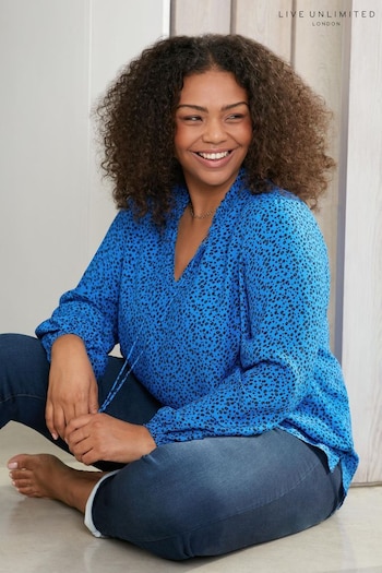 Live Unlimited Curve Blue Ditsy Print Pleat Sleeve Blouse (N54557) | £69