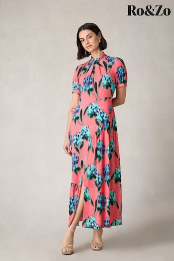Ro&Zo Pink Petite Scarlett Floral Print Twist Neck Maxi Dress (N54592) | £169