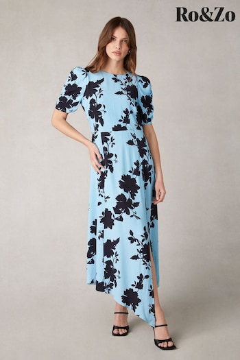 Ro&Zo Blue Luna Shadow Floral Print Midi Dress (N54622) | £129