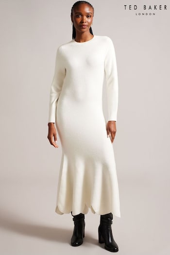 Ted Baker Jolamay Cream Flippy Midi Sweater Dress (N54959) | £195
