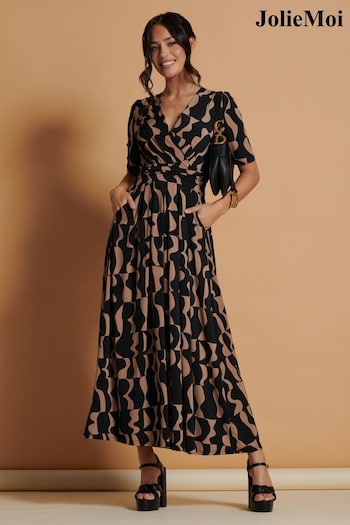 Jolie Moi Jenny Printed Maxi Brown Dress (N54973) | £79