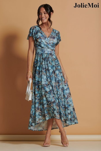 Jolie Moi Blue Mesh V-Neck Maxi Dress (N54975) | £75