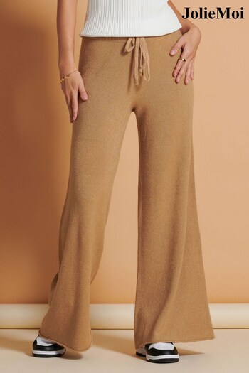 Jolie Moi Wide Leg Soft Knit Brown Trousers (N54976) | £55