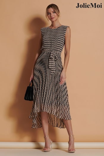 Jolie Moi Brown Pleated Chiffon High Low Maxi Dress (N54980) | £65