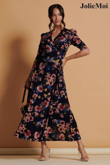 Jolie Moi Pink Qaliyah Wrap Front Mesh Maxi Dress (N54984) | £95