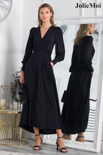 Jolie Moi Rashelle Jersey Long Sleeve Maxi Black Dress (N54993) | £95
