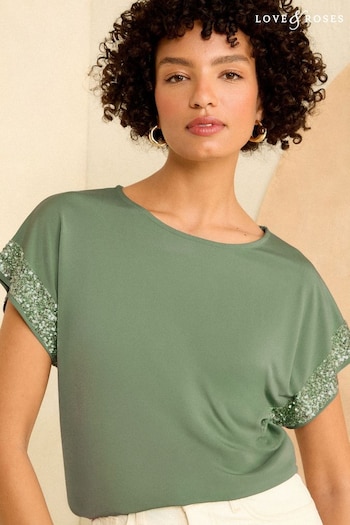 T-shirt Ternua Linns azul claro mulher Green Sequin Cuff Jersey Top (N55174) | £29