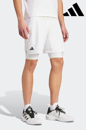 adidas White Tennis Pro AEROREADY Shorts and Inner Shorts Set (N55191) | £65