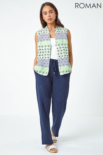 Roman Green Sleeveless Geometric Print Blouse (N55370) | £28