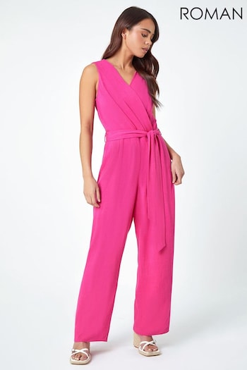 Roman Pink Plain Stretch Wrap Jumpsuit (N55383) | £45