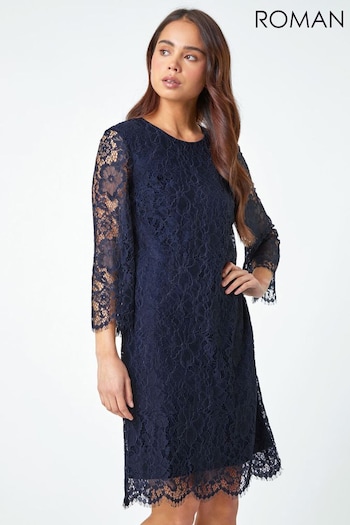 Roman Blue Lace Overlay Tunic Dress (N55384) | £50