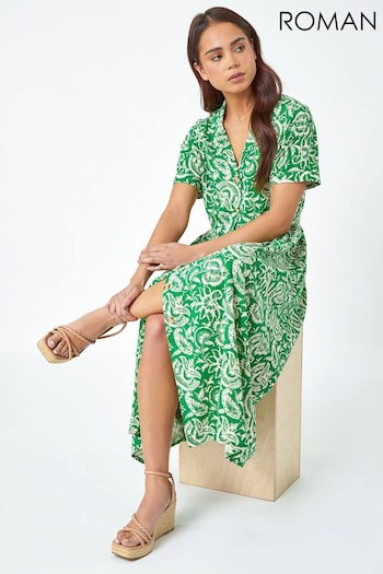 Roman Green Floral Print Midi Tea Dress (N55393) | £38