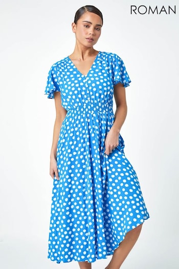 Roman Blue Polka Dot Midi Dress (N55397) | £42