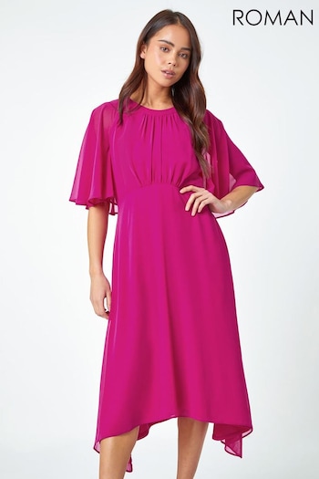 Roman Pink Petite Chiffon Midi Dress (N55407) | £55