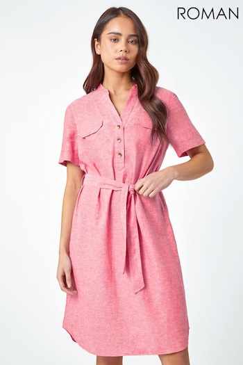 Roman Pink Linen Blend classic Shirt Shift Dress (N55412) | £42