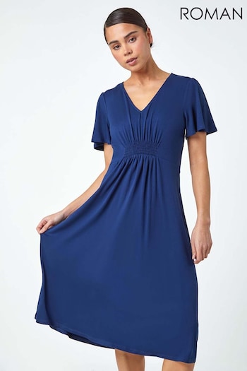 Roman Blue Pleated Midi Stretch Dress (N55440) | £36