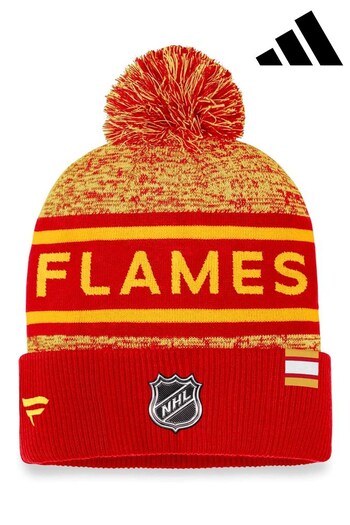 adidas Red NHL Calgary Flames Authentic Pro Rinked Cuffed Pom Knit Hat (N55505) | £25