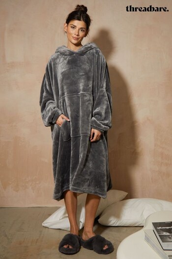 Threadbare Grey Faux Fur Trim lounge Blanket Hoodies (N55650) | £32
