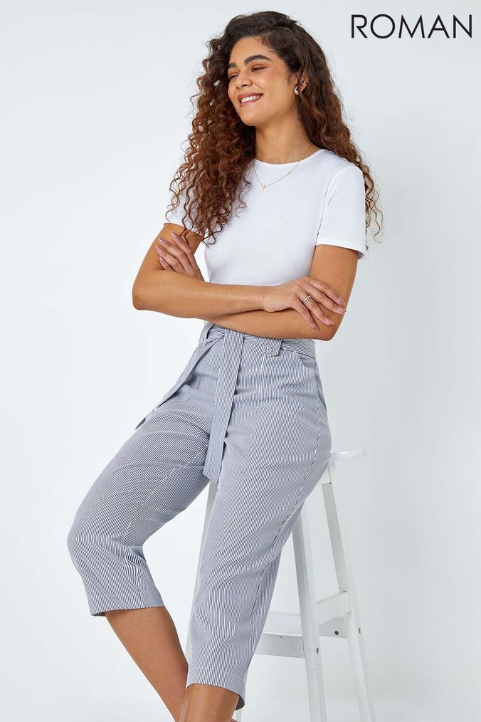 Buy Women s Stripe Cropped Trousers Online Next UK