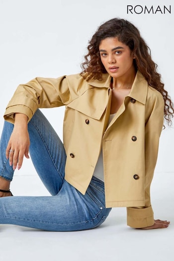 Roman Natural Cotton Blend Cropped Stretch Trench Coat (N55765) | £60