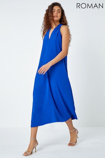 Roman Blue Plain Twist Detail Trapeze Maxi Dress (N55770) | £50